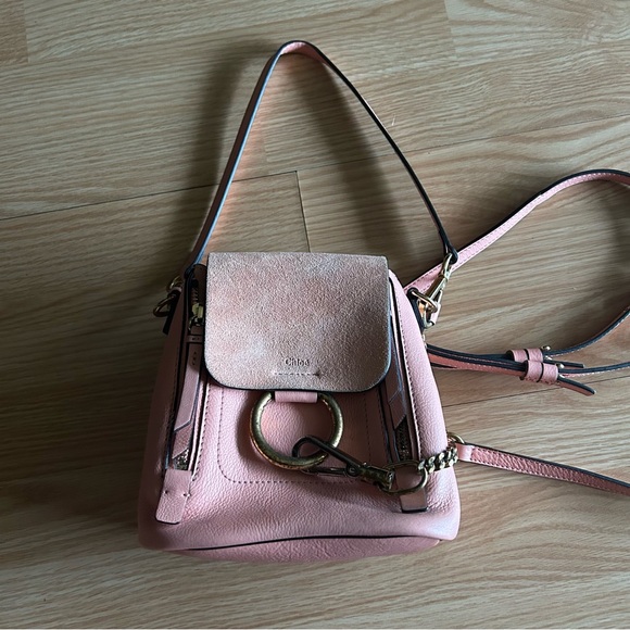 Chloe Faye Pink Suede Two Way Mini Backpack Bag